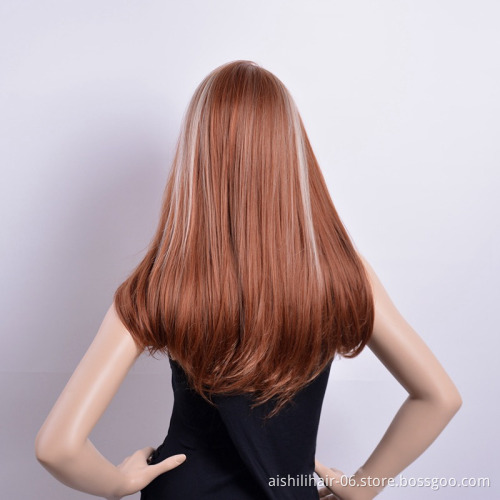 This year's bestselling women's long straight dark brown mixed with silver-white mid-parting wigs